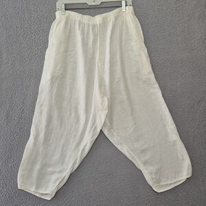 Flax Women's Elastic Waist Pull On 100% Linen White Wide Leg Pants Large